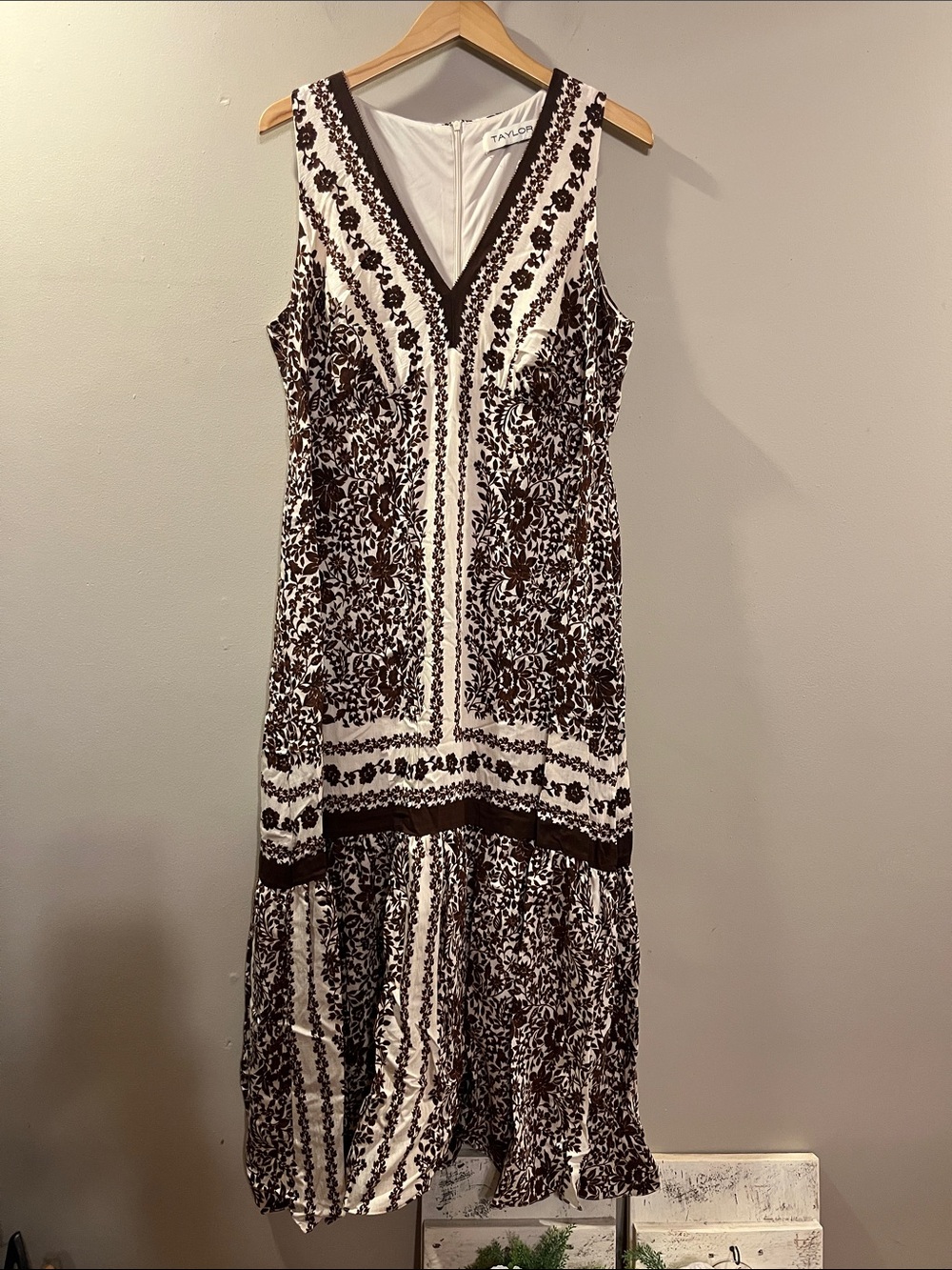 Taylor Brown and Ivory Floral V-Neck Tiered Maxi Dress